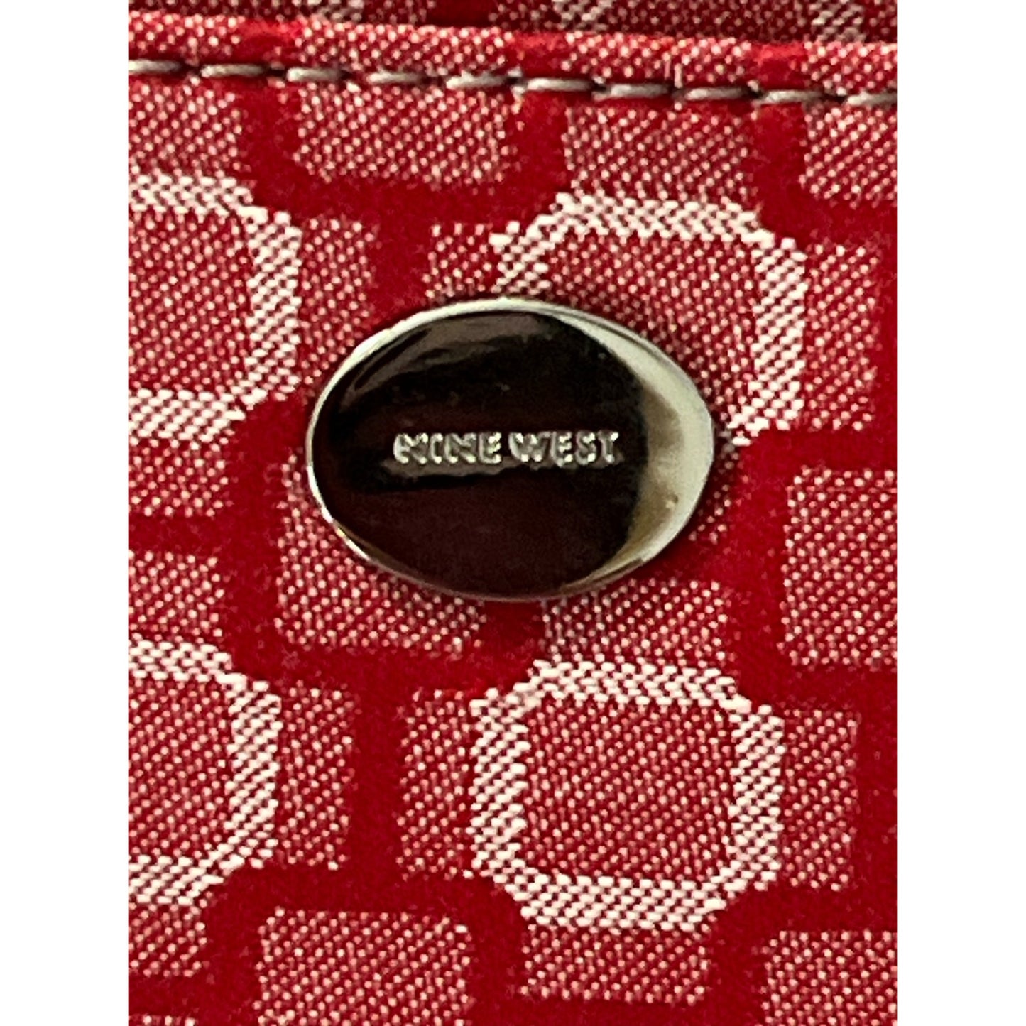Set of 2 Vintage Nine West Makeup or Travel Pouches – Red Geometric & Black with Stitch Detail – Dual Compartments, Built-In Mirrors