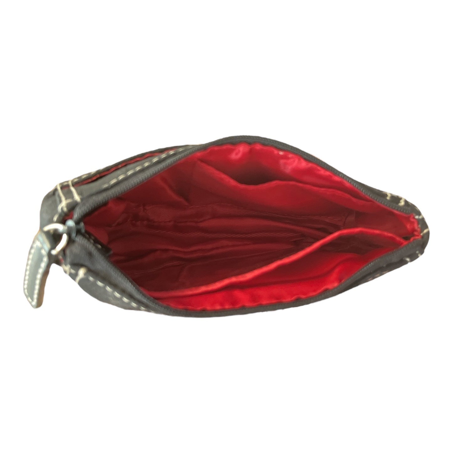 Set of 2 Vintage Nine West Makeup or Travel Pouches – Red Geometric & Black with Stitch Detail – Dual Compartments, Built-In Mirrors