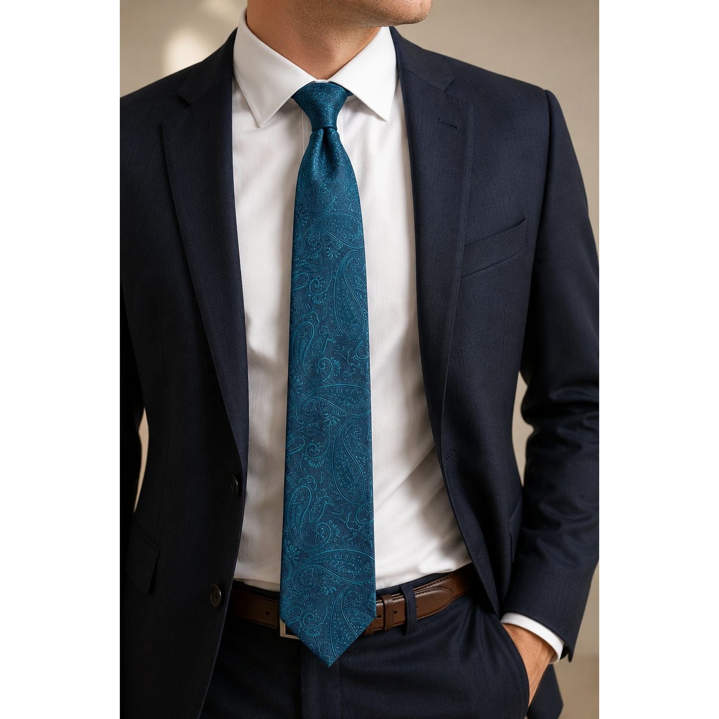 Geoffrey Beene Men’s Tie – Crystal Paisley – Teal Blue – 58” Long – New with Tags