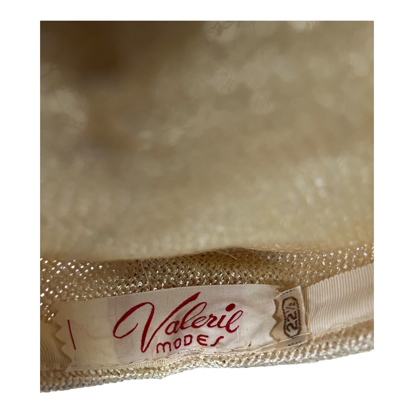Vintage 1950s Valerie Modes Women’s Hat 22.5 Cream Straw Veil Bow 8” Prop