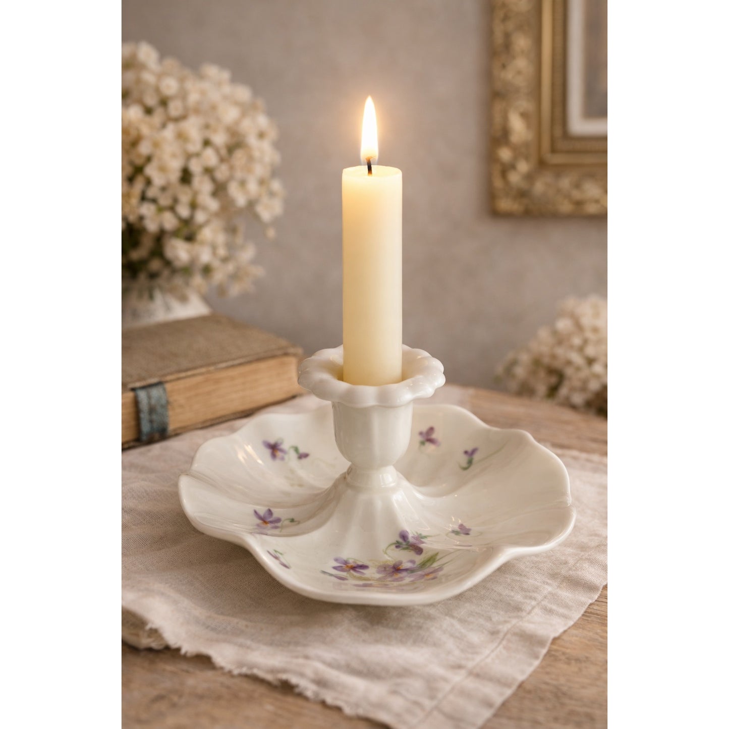 Mikasa Lila B2006 Ivory Bone China Candlestick Holder Floral Japan