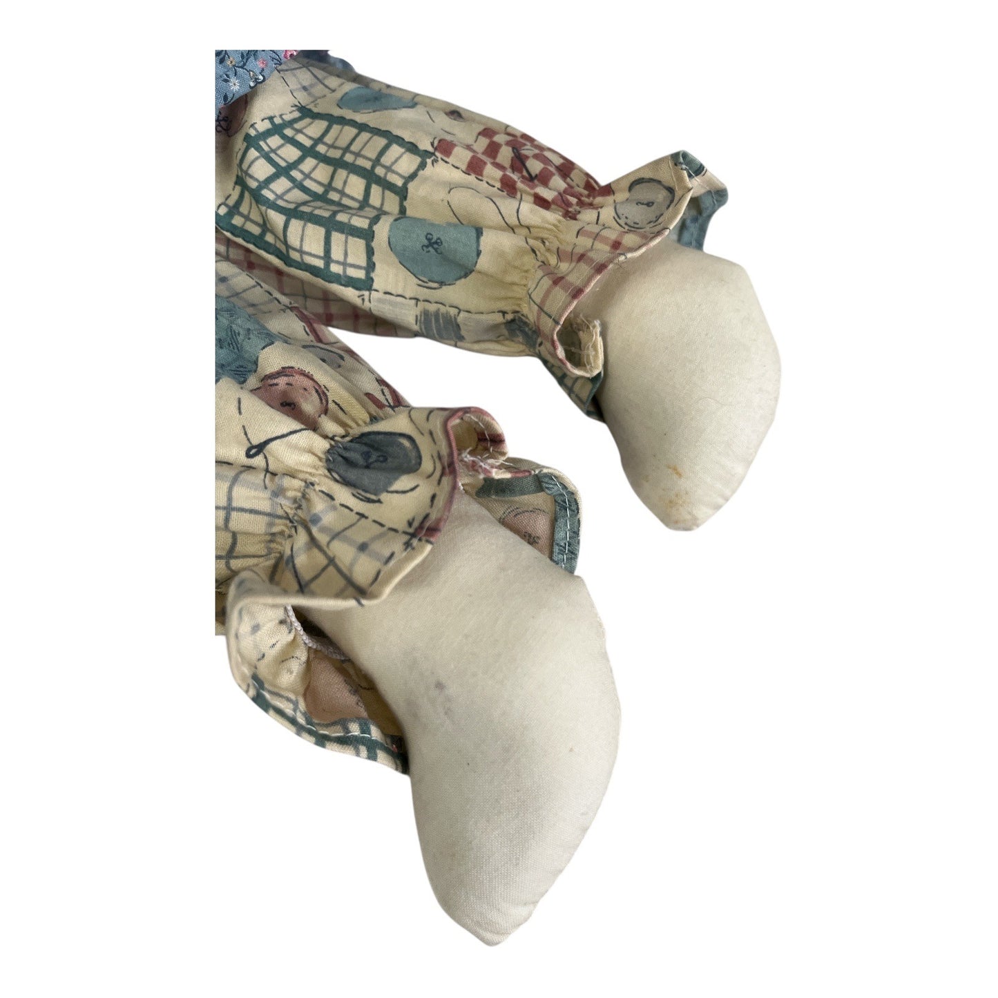 Vintage Handmade Cloth Bunny Doll with Patchwork Dress and Baby Bunny