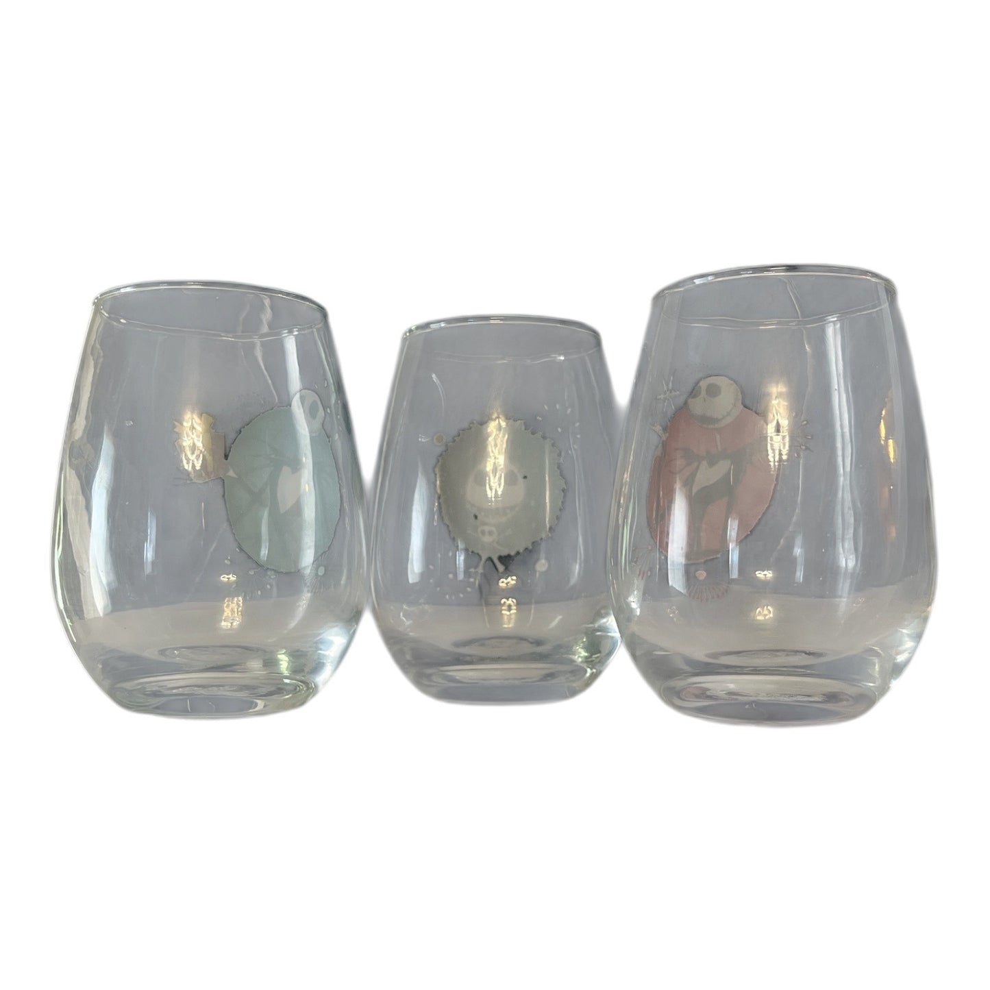 Set of 3 Nightmare Before Christmas Stemless Wine Glasses – 4 x 3 Inches