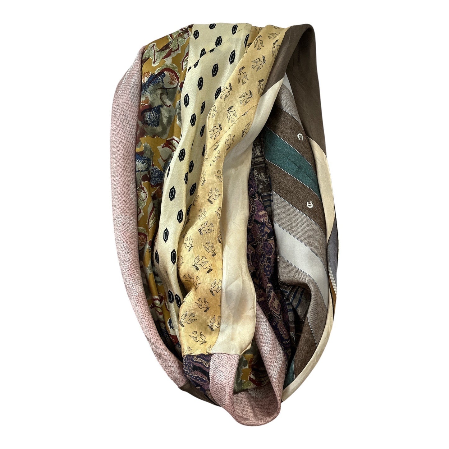 Handmade Infinity Scarf from Vintage Neckties – Etienne Aigner Silk Accent – 20" Loop – Upcycled Patchwork Scarf