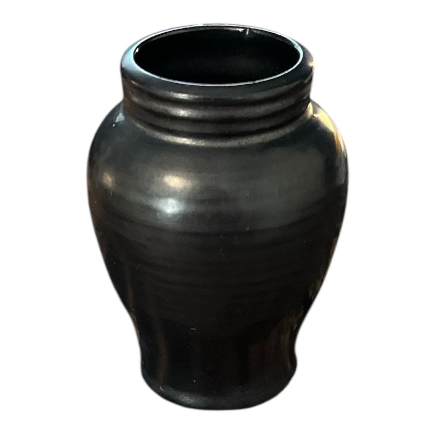 Handmade Studio Pottery Vase – Signed Erin K. Nash – 3" Black Glazed Ceramic