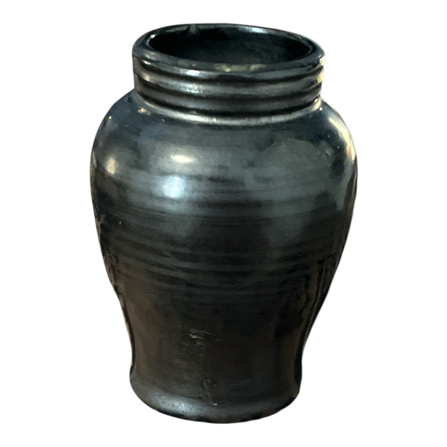 Handmade Studio Pottery Vase – Signed Erin K. Nash – 3" Black Glazed Ceramic