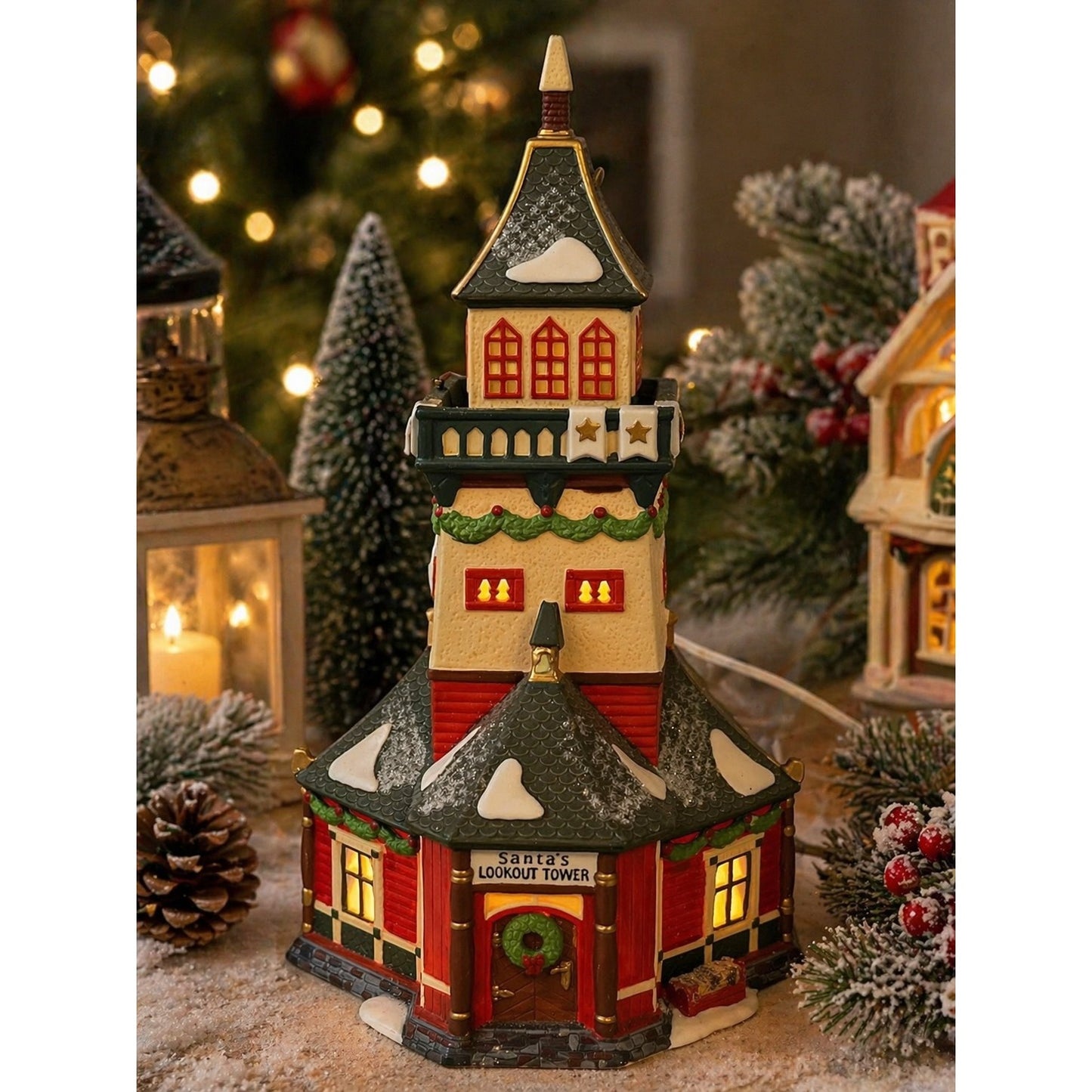 Vintage Santa’s Lookout Tower Lighted Christmas Village House Taiwan 11x6x5