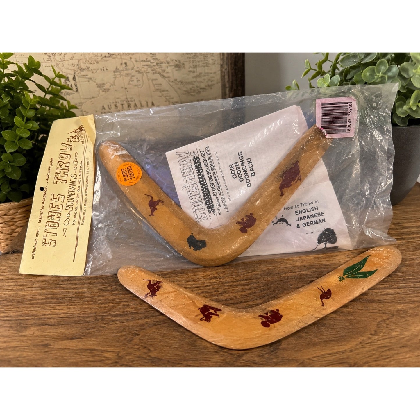 Vintage Stones Throw Boomerang Wooden Throwing Toy Australia Hawes Boomerangs