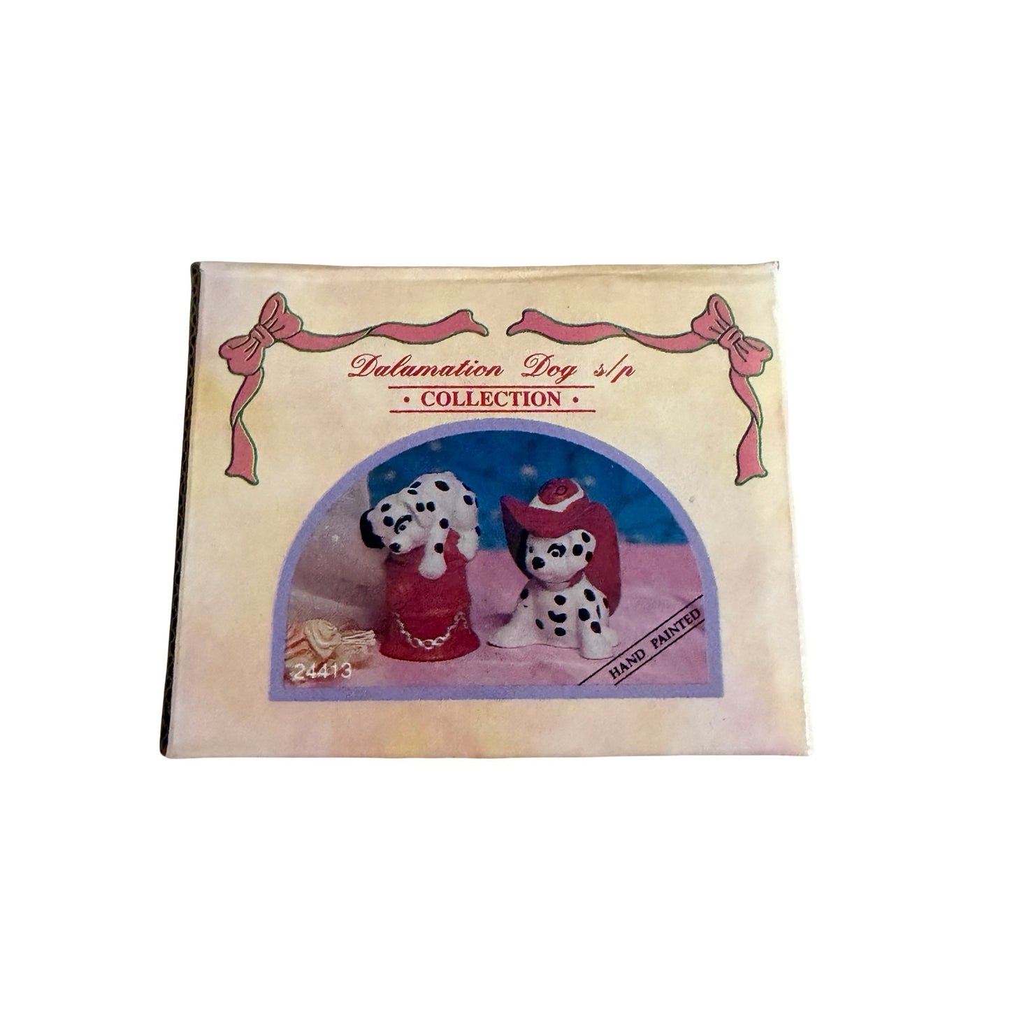 Young's Inc Vintage Hand Painted Dalmatian Dog Salt & Pepper Shakers Firefighter Theme w Box