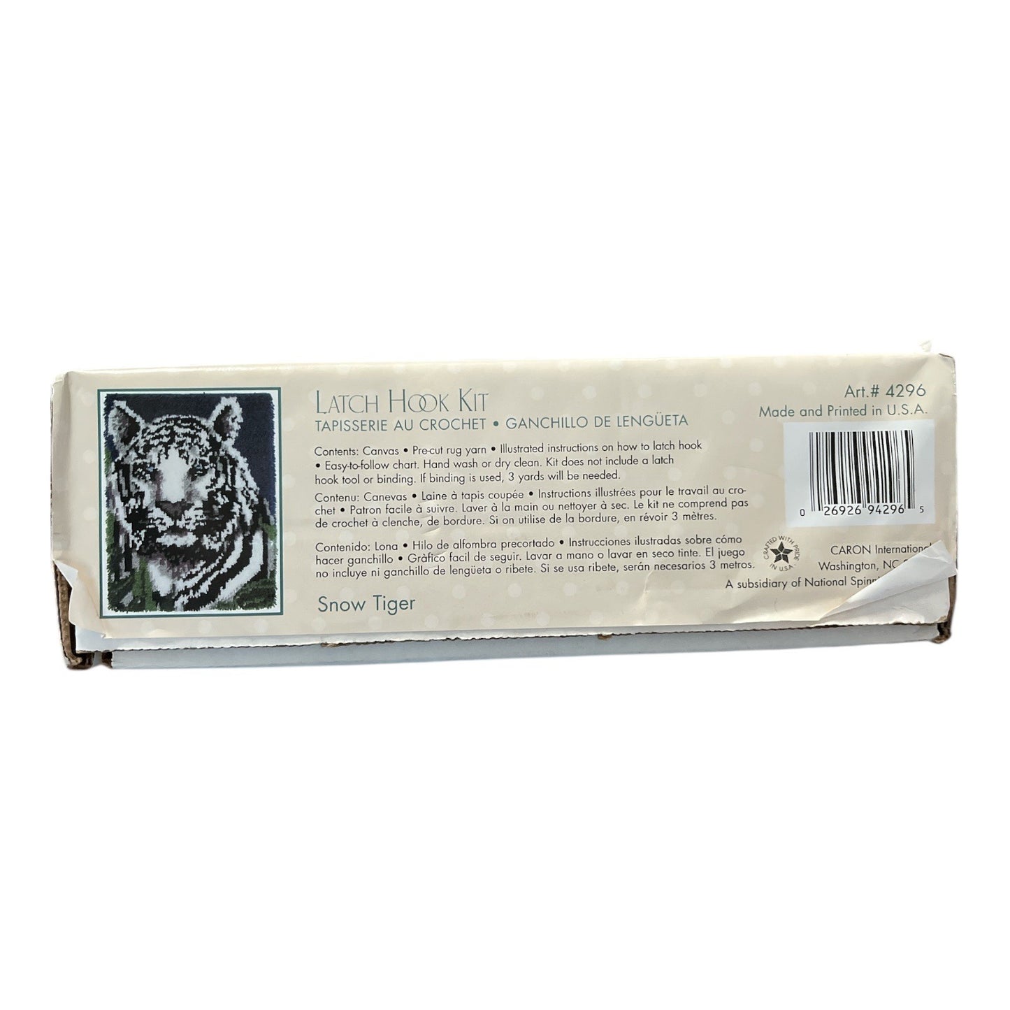 WonderArt Snow Tiger Latch Hook Rug Kit – Caron #4296 – 20" x 27" – Includes Tool – Vintage
