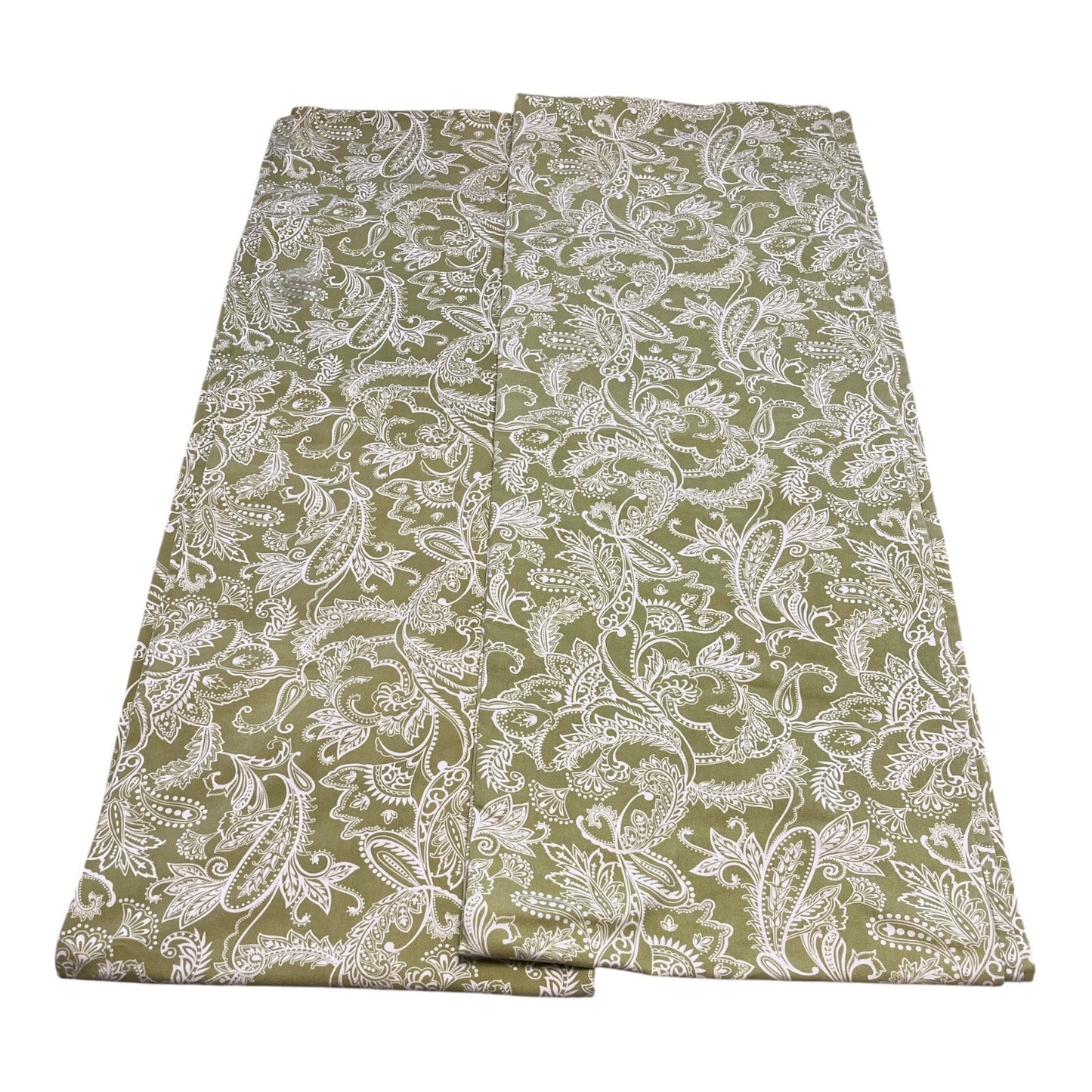 Ridgefield Home 100% Cotton Curtain Panels – Green & White Paisley Print – 80” x 60” – Set of 2