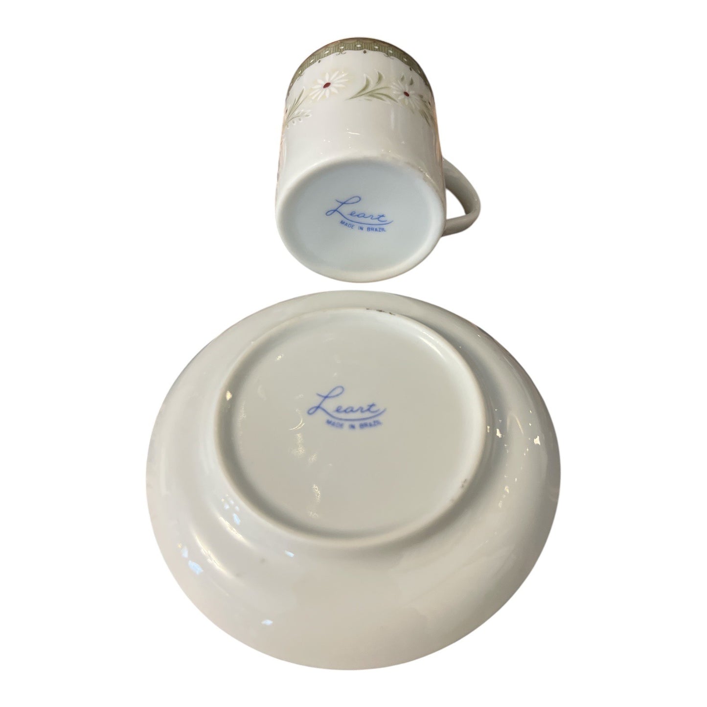 80s-90s Leart Demitasse Cup & Saucer Set – Hand-Painted Floral Design – Made in Brazil