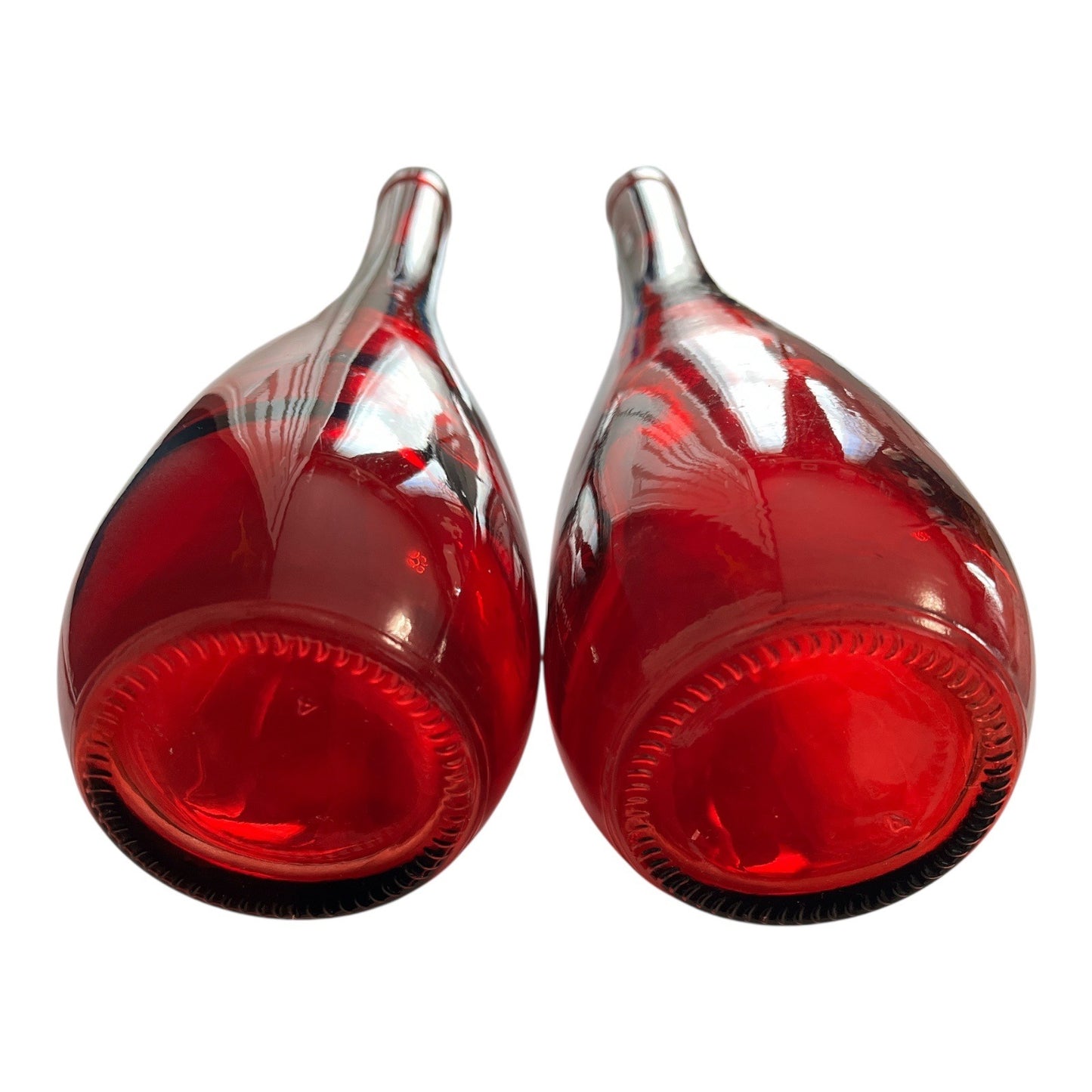 Set of 2 Tall Red Glass Bottles with Cork Stoppers – 17” – Decorative Vase or Decanter