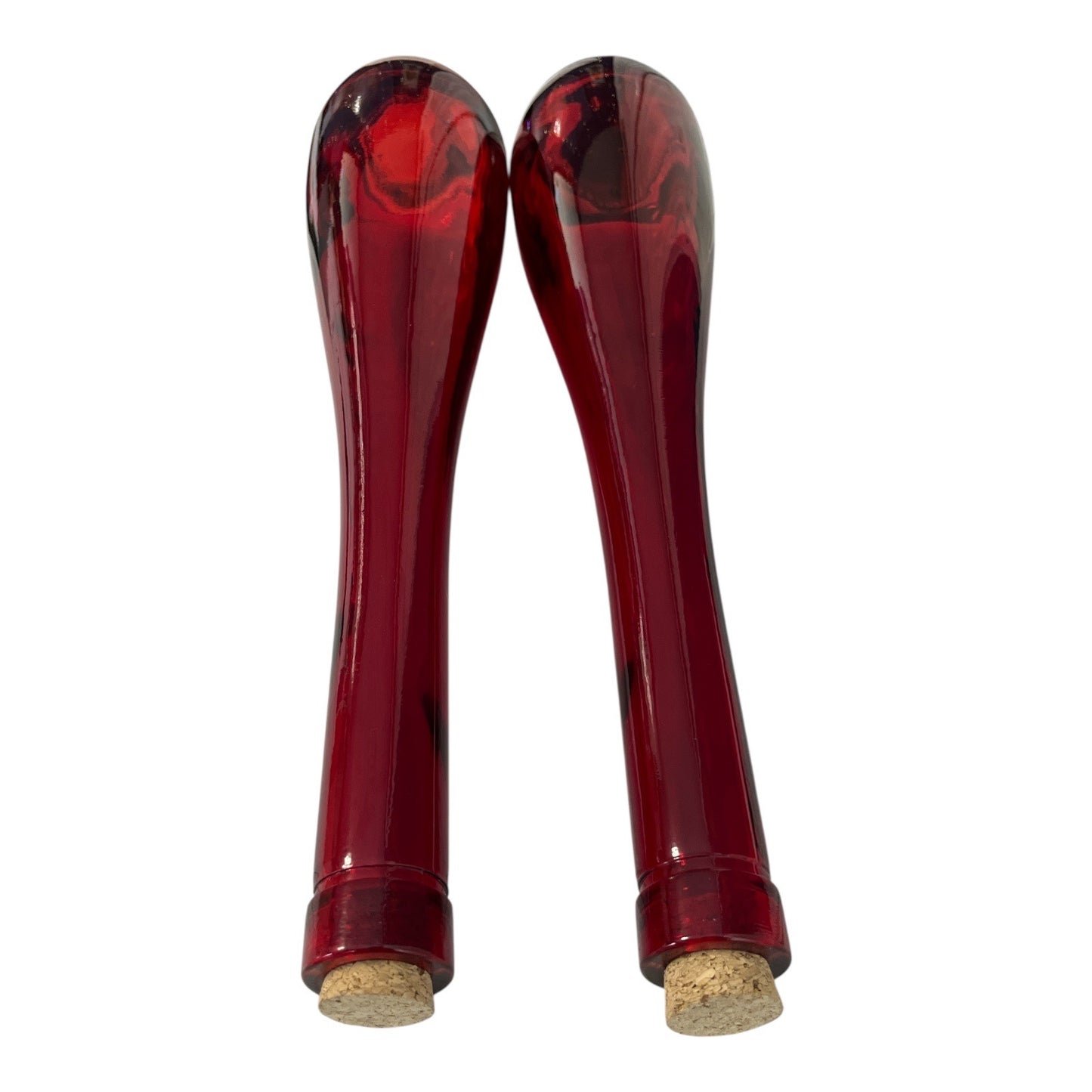 Set of 2 Tall Red Glass Bottles with Cork Stoppers – 17” – Decorative Vase or Decanter
