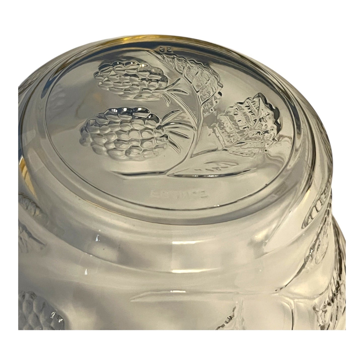 Etched Glass Berry Bowl with Gold Rim & Spoon – 5 x 2.25 x 3" – Embossed Blackberry Design – Made in France