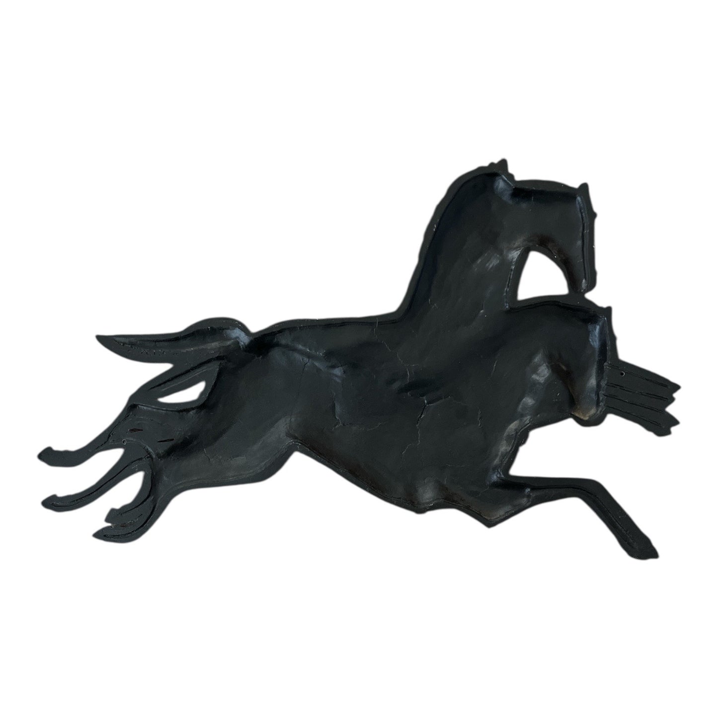 Vintage Cast Iron Wall Hanging – Leaping Three-Horse Team – Brown with Black Harness