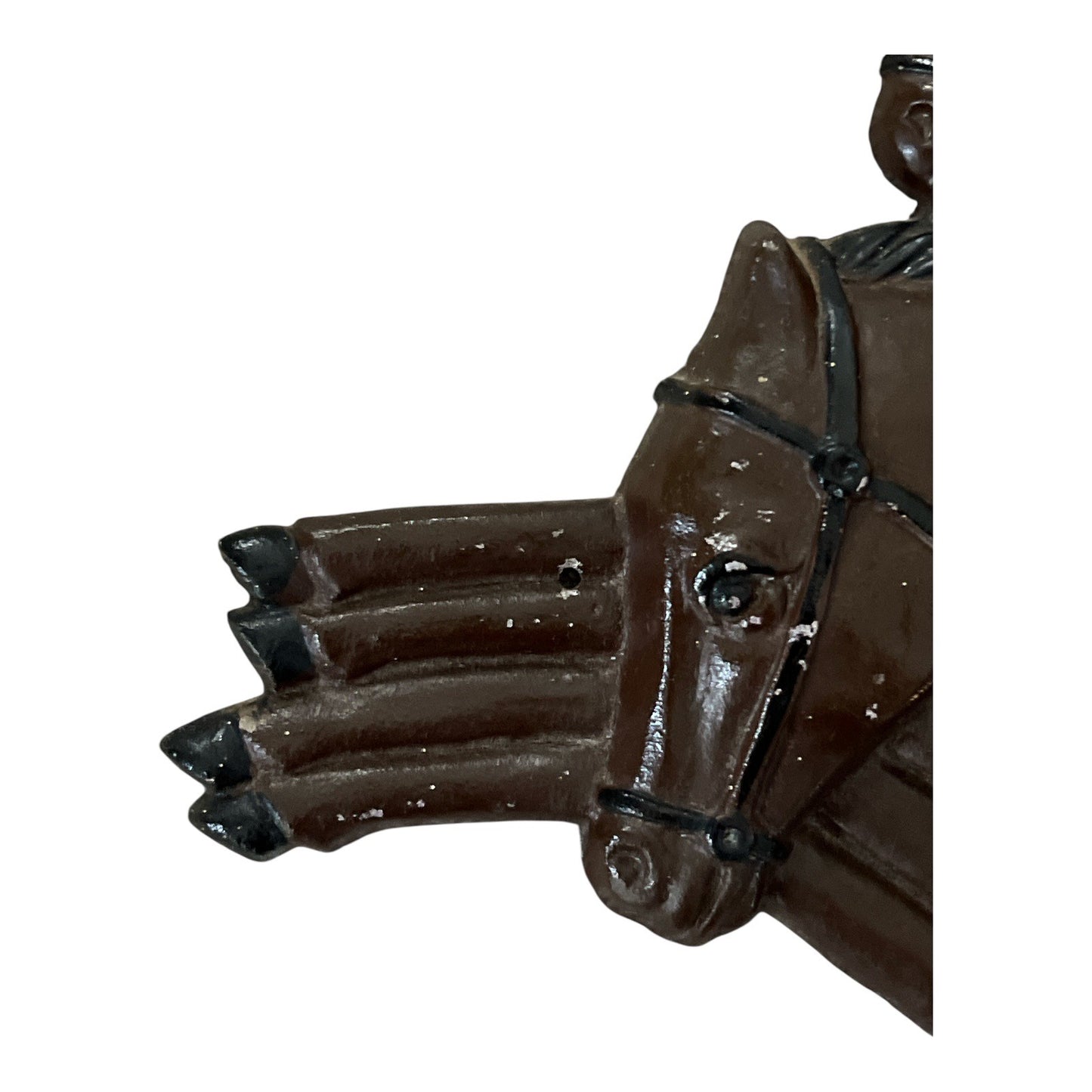 Vintage Cast Iron Wall Hanging – Leaping Three-Horse Team – Brown with Black Harness