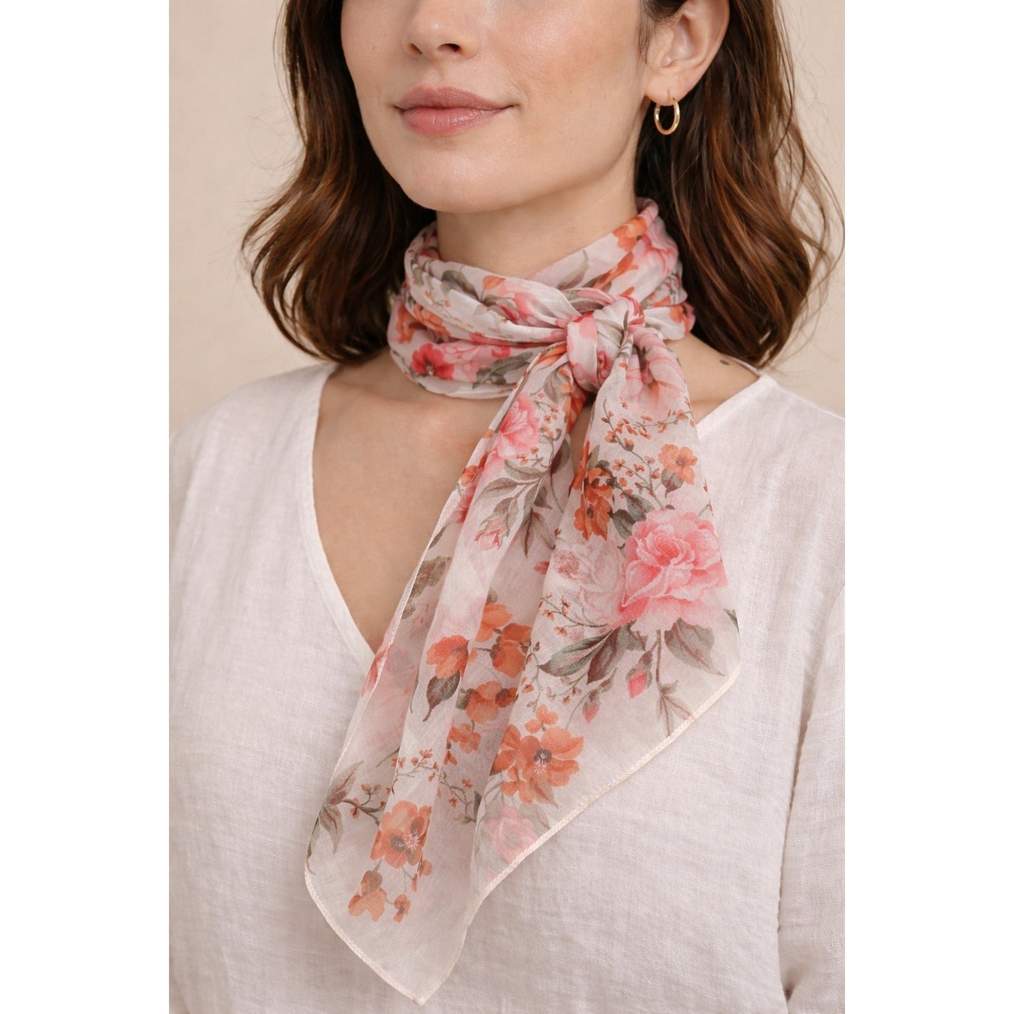 Vintage Jennifer Moore Floral Square Scarf 46 Inch Pink Rose Print