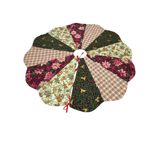 Vintage Handmade Reversible Patchwork Christmas Tree Skirt 36" Quilted Holiday Decor