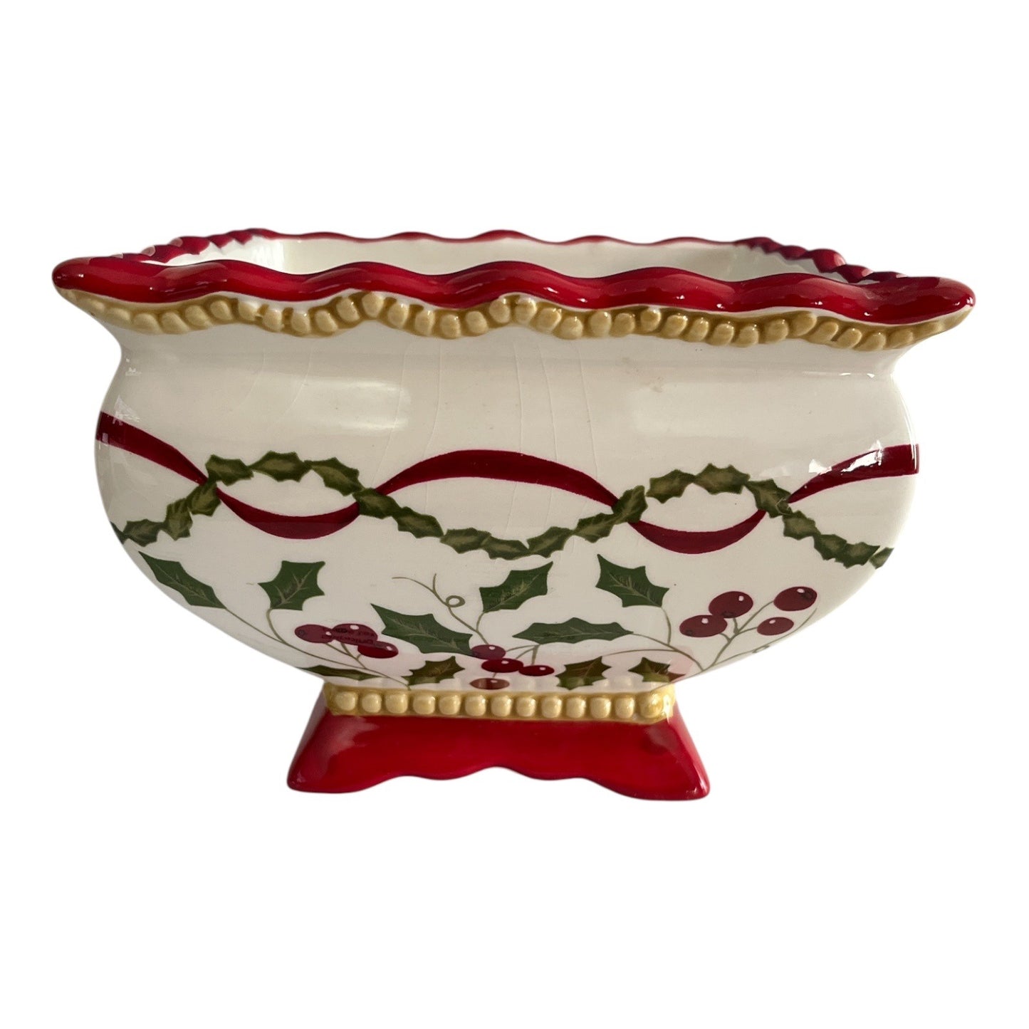 VTG Laura Ashley FTD Christmas Ceramic Planter – Holly & Berry Garland