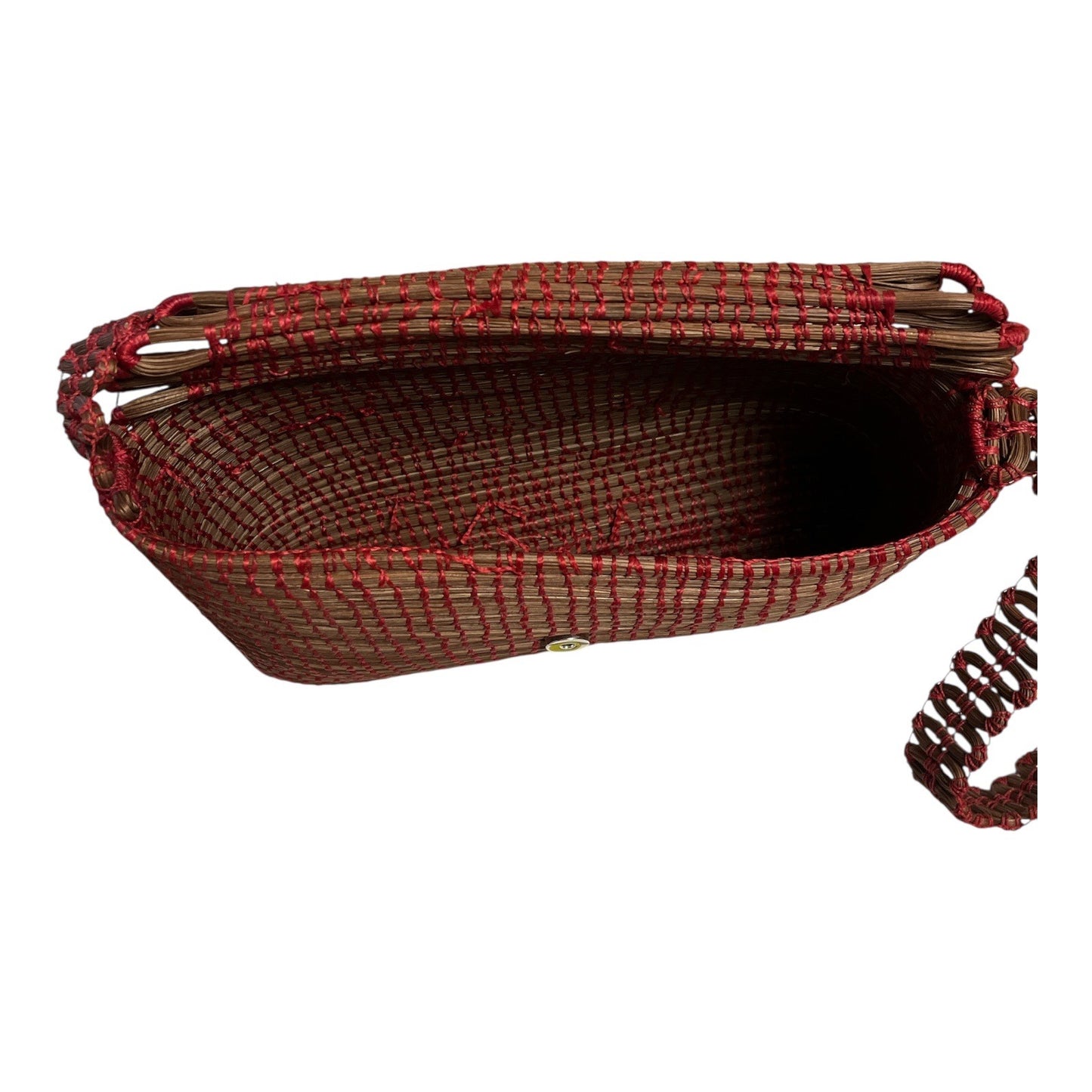 Vintage Woven Straw Crossbody Bag – Red Accents & Magnetic Closure – 70s Boho Style (1980s–1990s Era)