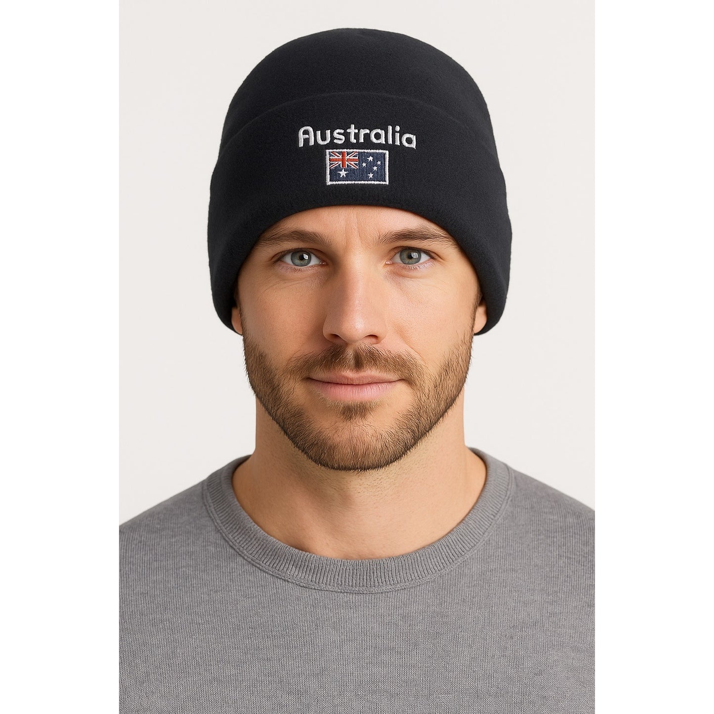 Vtg Purely Australian Clothing Co. Fleece Beanie – Australia Flag Embroidery – Navy– Made in Australia – 11”