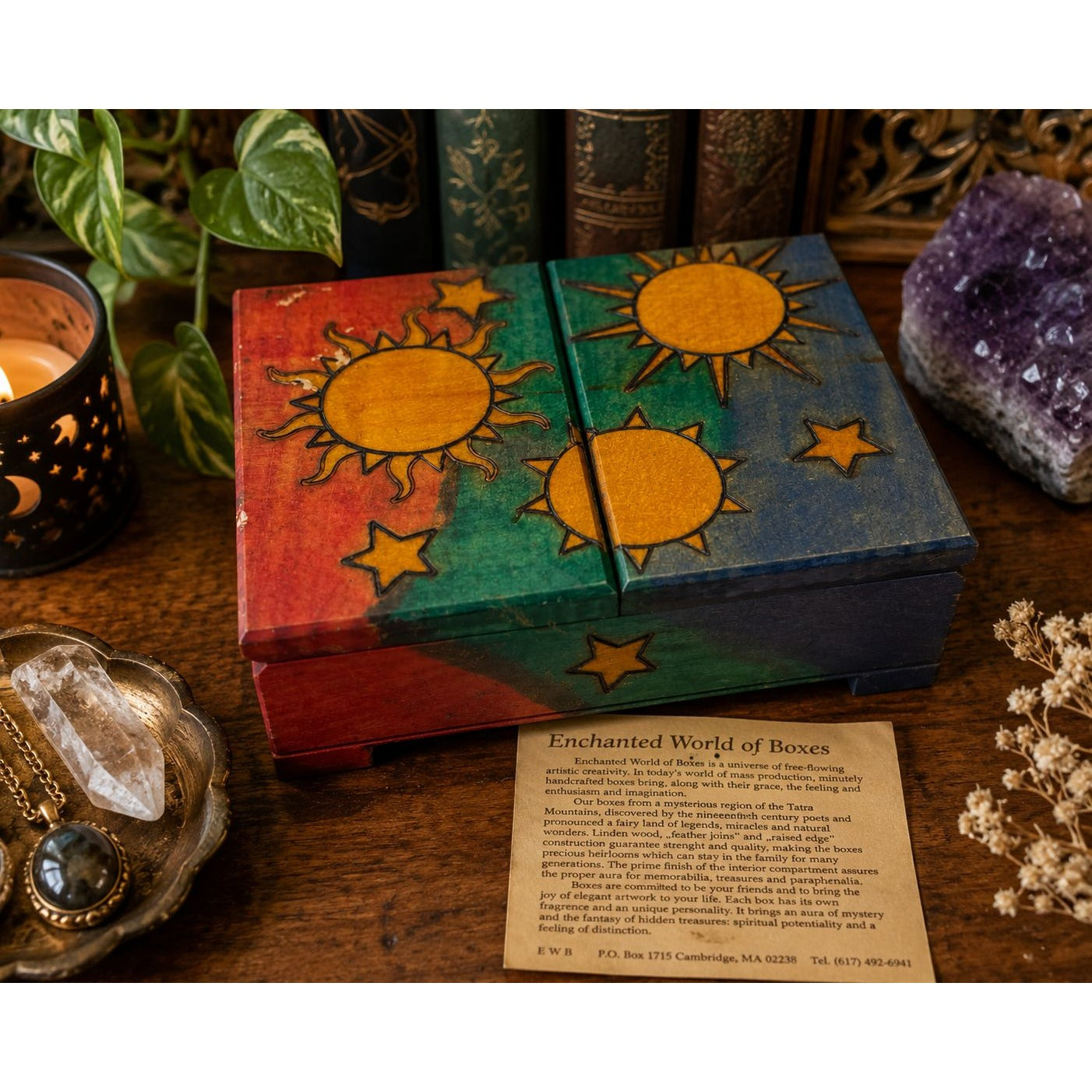 Vintage Enchanted World Of Boxes Sun Moon Celestial Wooden Trinket Box 6x4