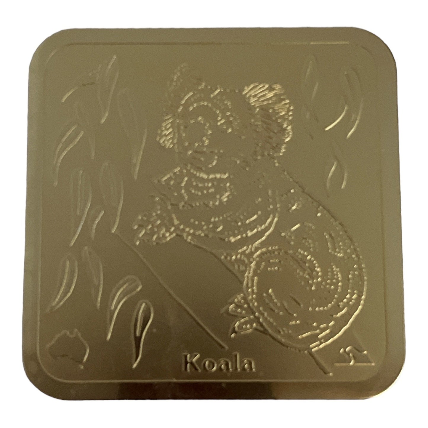 Vintage Koala Coasters – Set of 6 Metallic Gold-Tone with Blue Felt Backing – 3.5” Square – 1980s