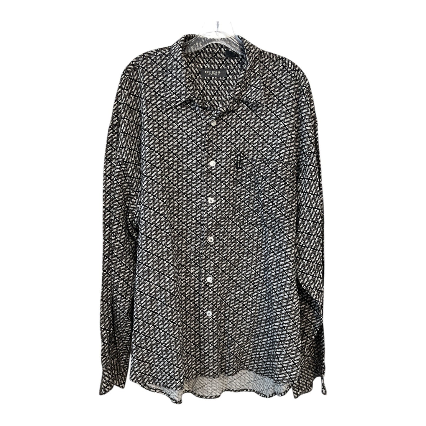 Vintage Guess “Classic” Long-Sleeve Shirt – XL – Geometric Rayon-Linen Blend – Convertible Cuffs – 51” Chest