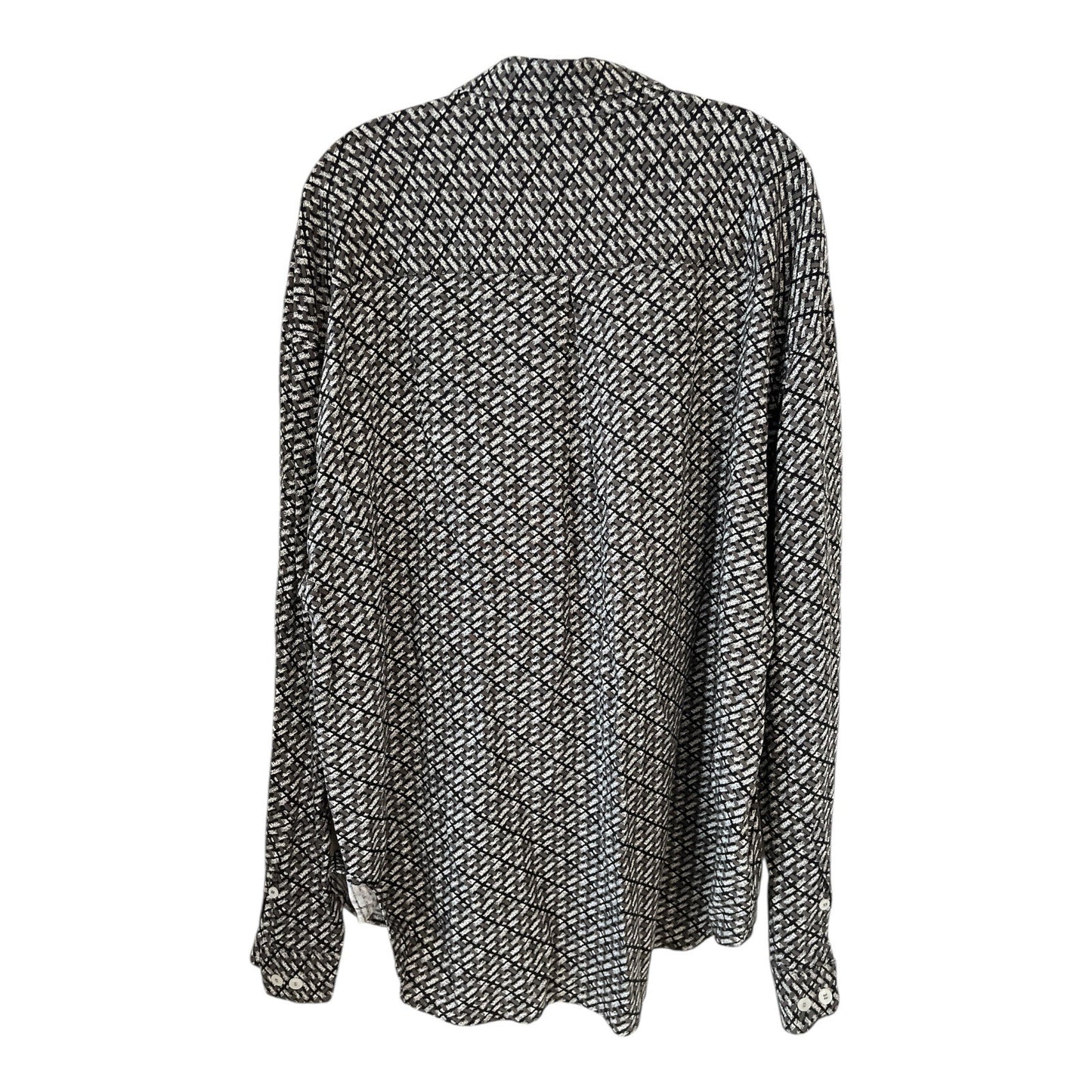 Vintage Guess “Classic” Long-Sleeve Shirt – XL – Geometric Rayon-Linen Blend – Convertible Cuffs – 51” Chest