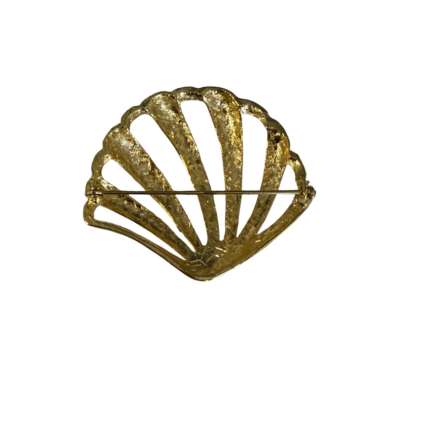 Vintage Gold Tone Seashell Brooch Openwork Scallop Shell Coastal Beach Pin