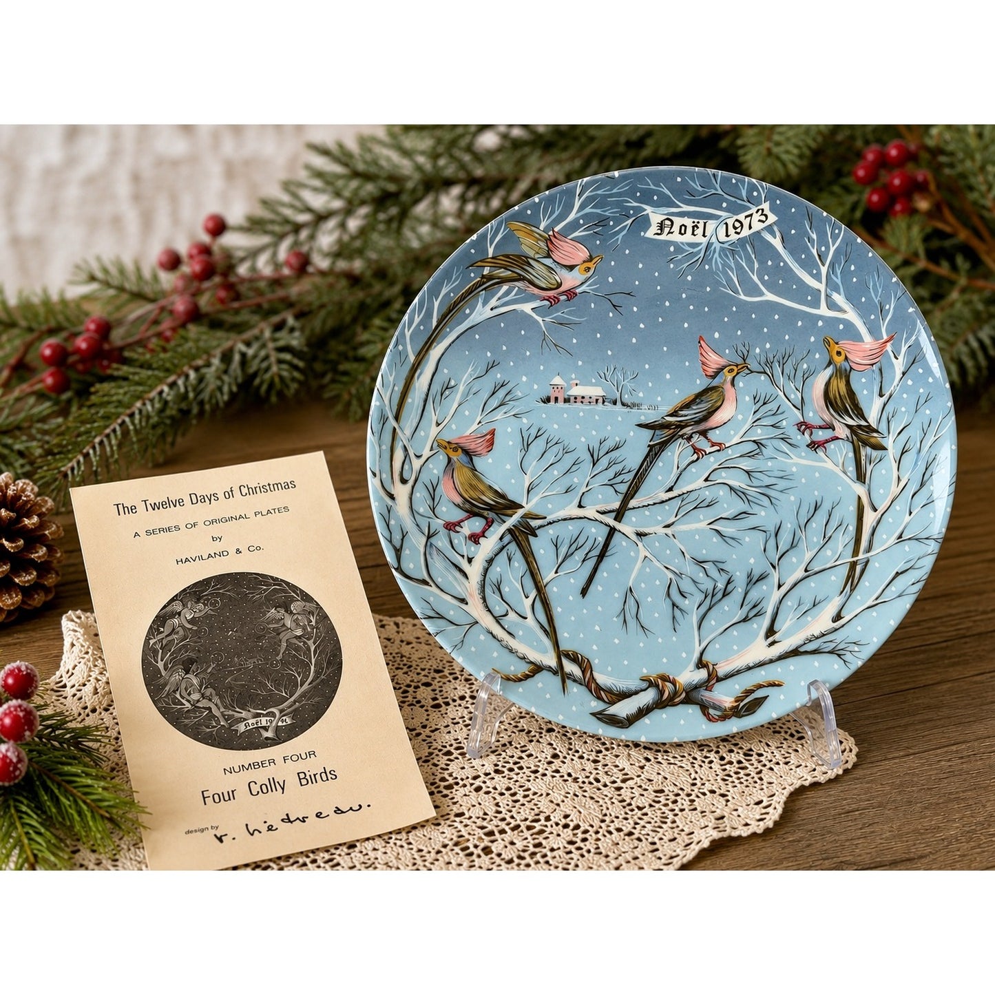 Haviland Limoges Four Colly Birds Christmas Collector Plate Noel 1973 Boxed