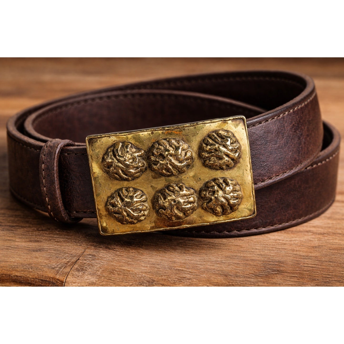 Vintage Spanish Brass Belt Buckle Figural Relief Panel Brutalist Style Made in Spain