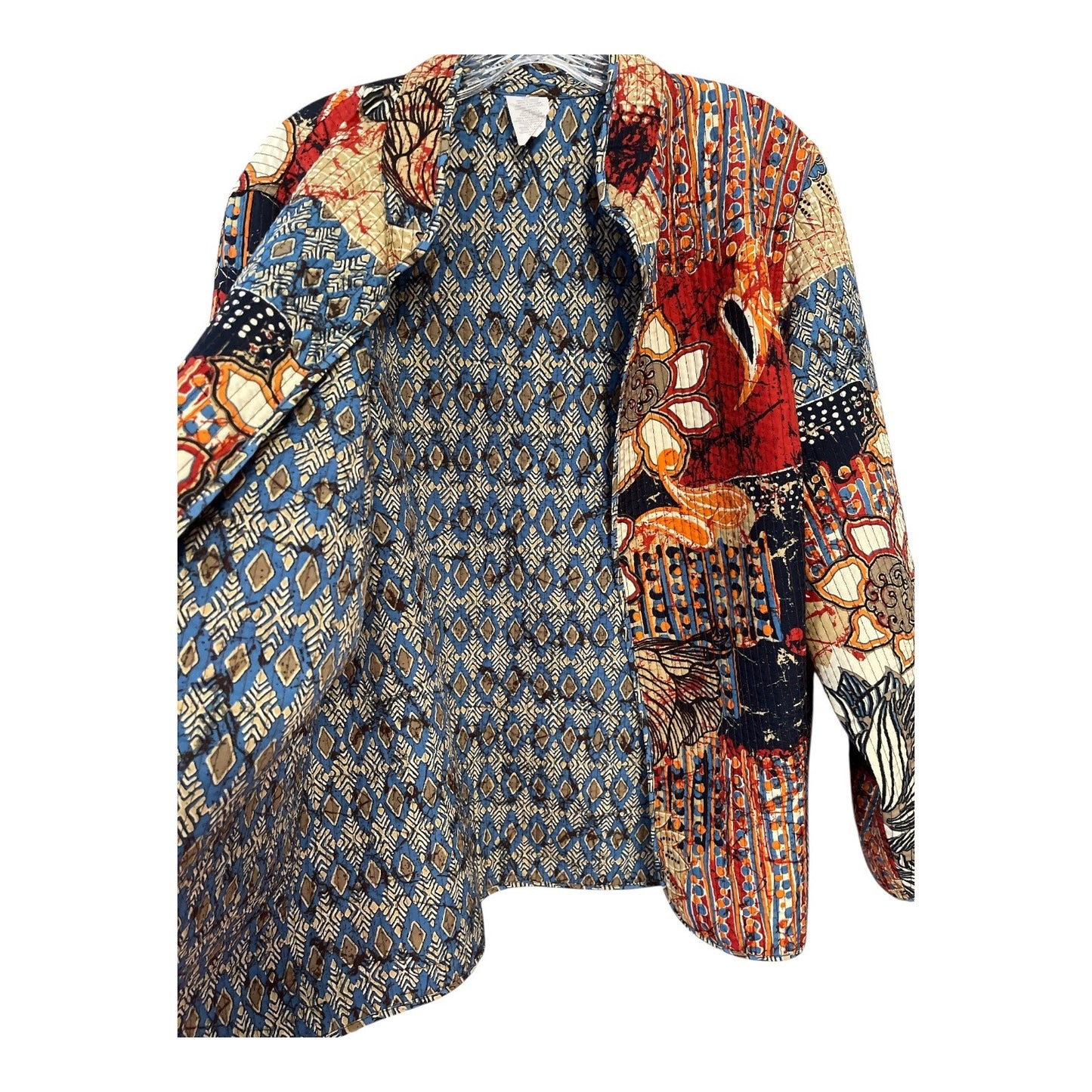 Alfred Dunner 16W Batik Patchwork Quilted Jacket – Ethnic Floral Print – Vintage Boho Style
