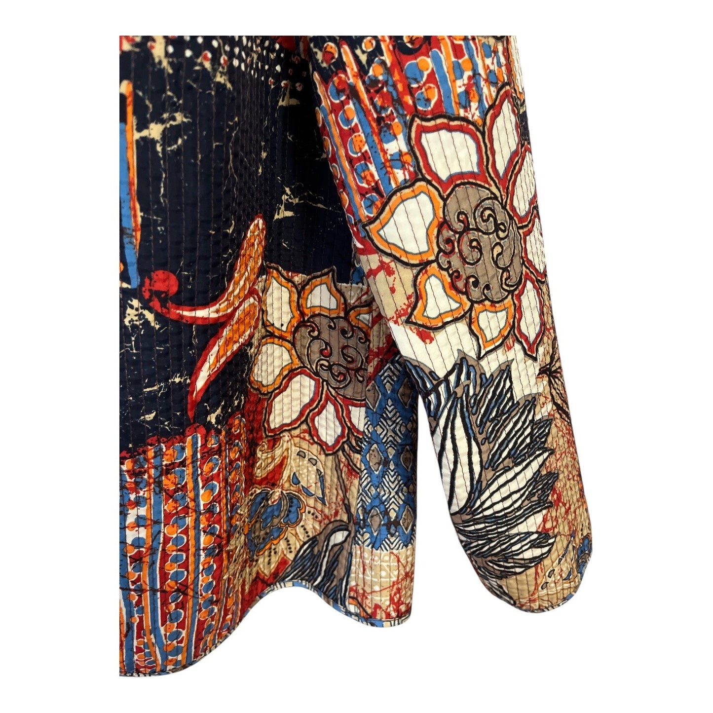 Alfred Dunner 16W Batik Patchwork Quilted Jacket – Ethnic Floral Print – Vintage Boho Style