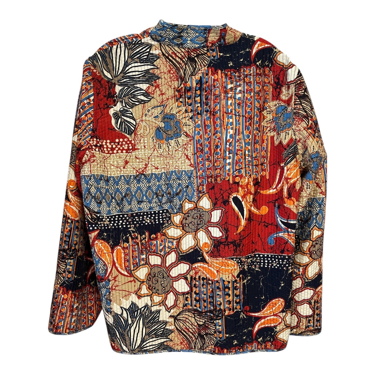 Alfred Dunner 16W Batik Patchwork Quilted Jacket – Ethnic Floral Print – Vintage Boho Style