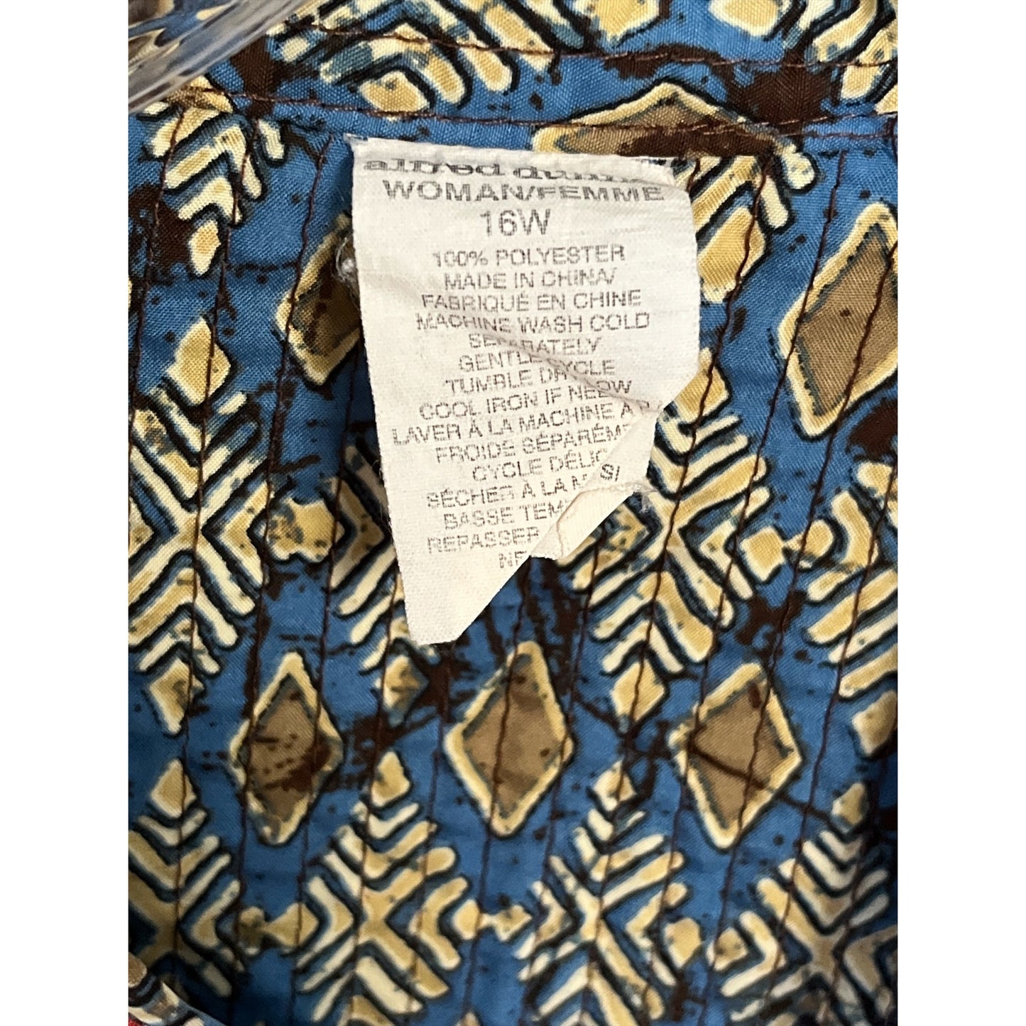 Alfred Dunner 16W Batik Patchwork Quilted Jacket – Ethnic Floral Print – Vintage Boho Style