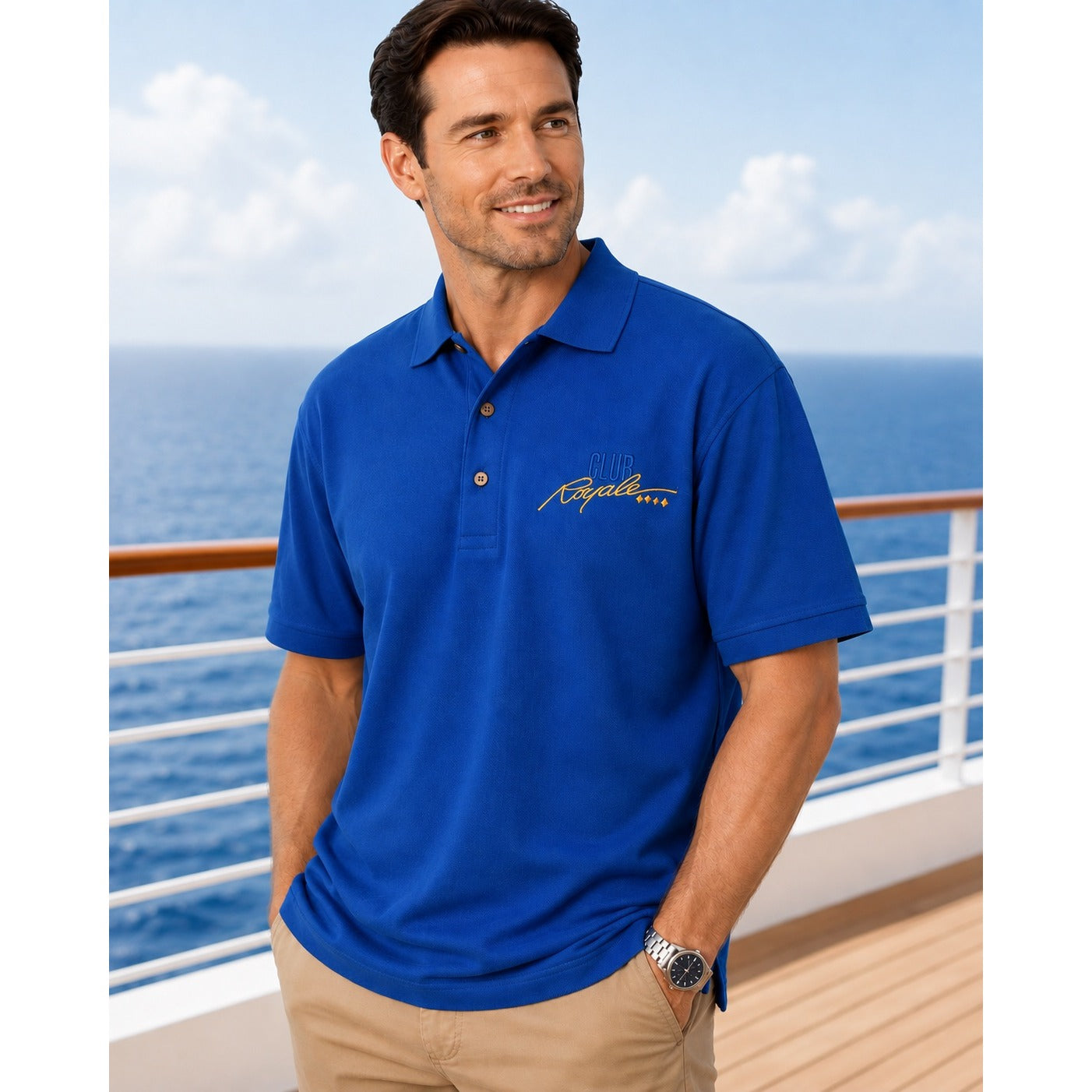 Royal Caribbean Club Royale Polo Shirt Blue Embroidered Casino Men's Large 100% Cotton