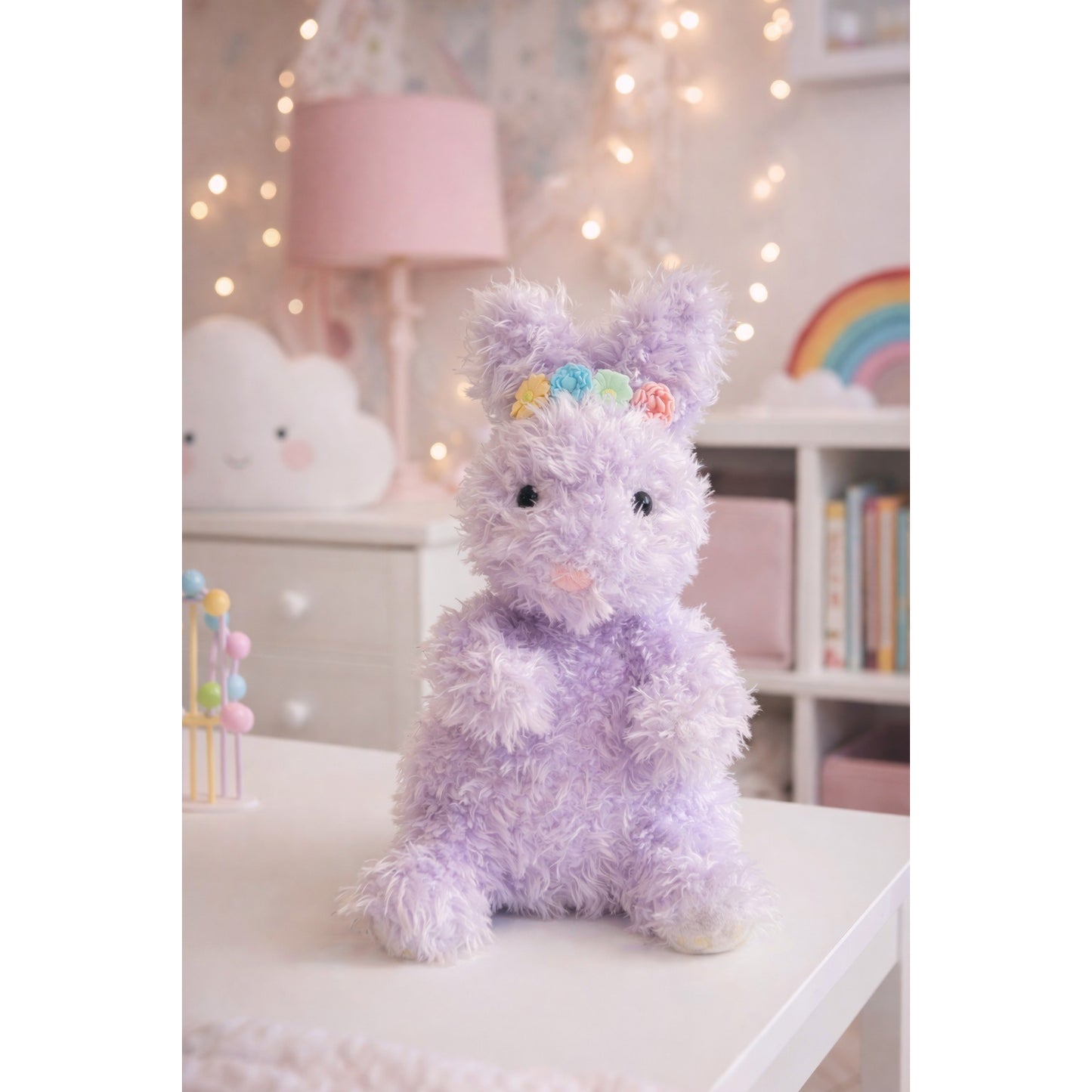 FAO Schwarz Lavender Bunny Plush Stuffed Animal Floral Crown 13 Inch