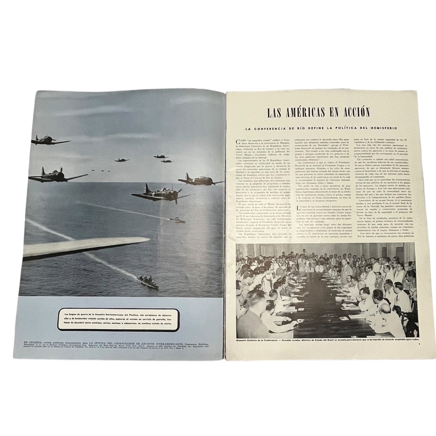 Vintage EN GUARDIA Magazine Año 3 No. 5 Spanish WWII Propaganda Defense Americas