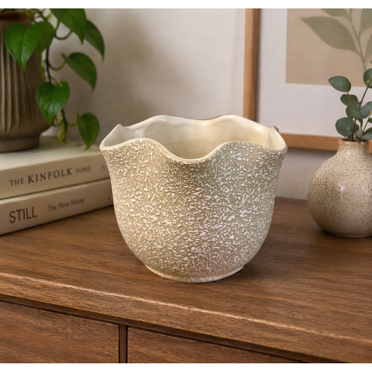 Vintage CC Originals China Craft USA Planter Textured Scalloped Rim MCM Pottery