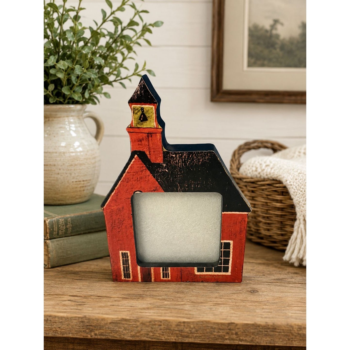 Warren Kimble Baker Schoolhouse Picture Frame Red Schoolhouse Folk Art Americana Decor