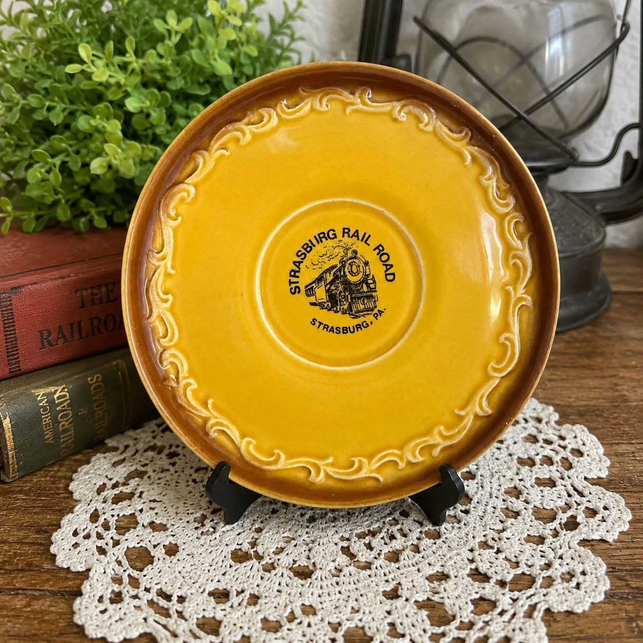 Vintage Strasburg Rail Road Yellow Ceramic Souvenir Trinket Dish Train Pennsylvania 4.75"