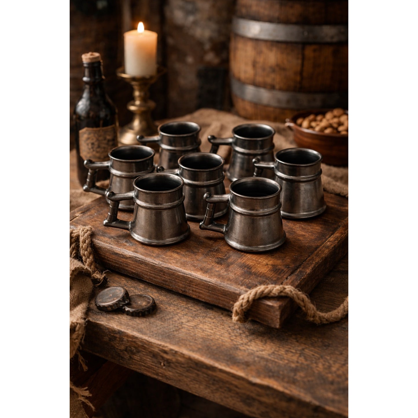 Vintage Prinknash Abbey England Mug Set Dark Pewter Glaze Stoneware