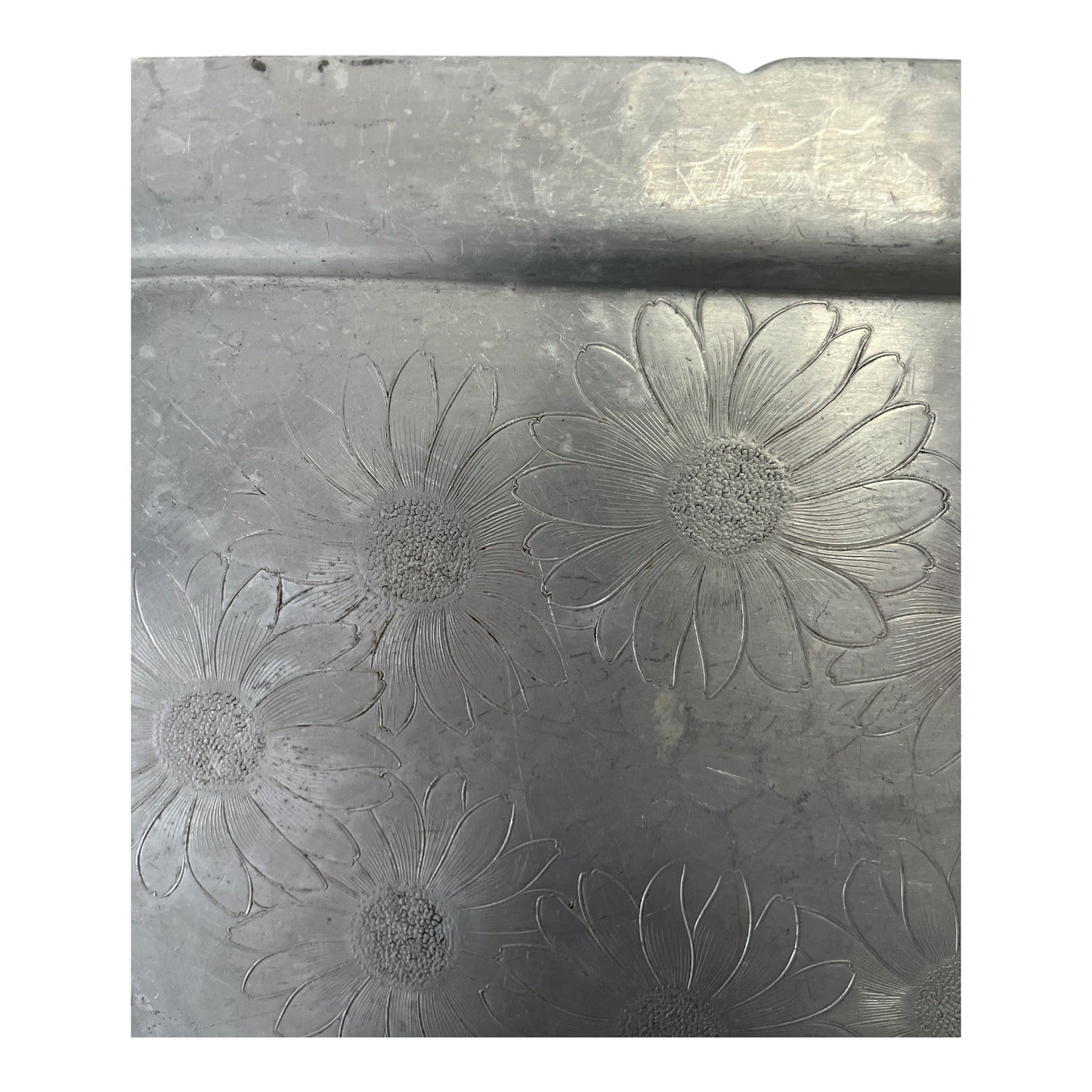 Vintage Lehman Aluminum Hand-Forged Tray – 19" x 13" – Daisy Floral Pattern – Made in USA – c. 1950s–1960s