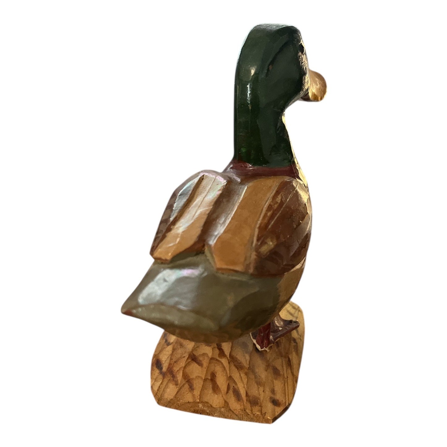 Mid Century Hand-Carved Wooden Mallard Duck Figurine – Rustic Folk Art Cabin Decor