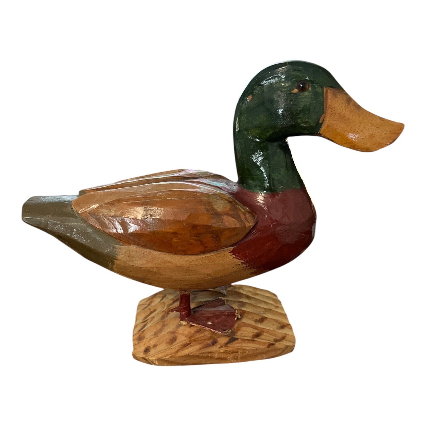 Mid Century Hand-Carved Wooden Mallard Duck Figurine – Rustic Folk Art Cabin Decor