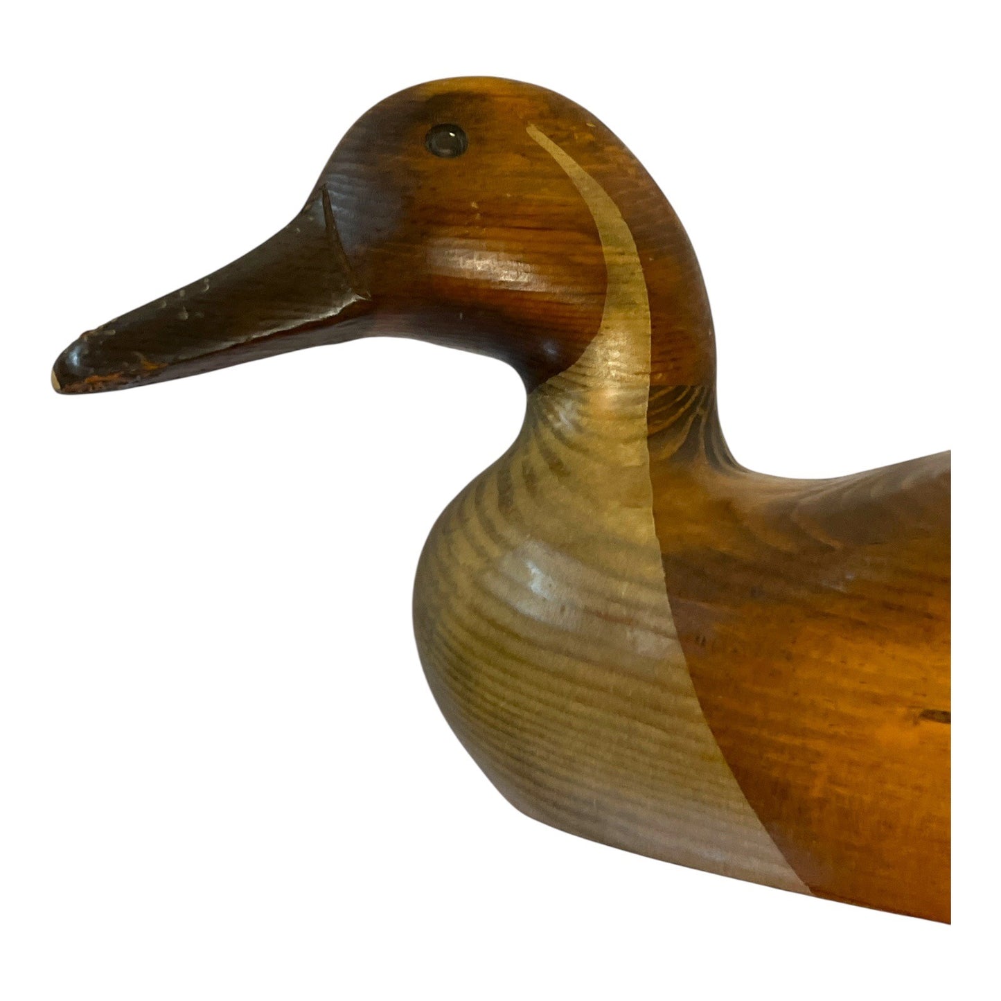 Vintage Wooden Duck Decoy – Hand-Carved by Creations by Branford – Rustic Folk Art Figurine with Painted Golden Accents – 17" Long