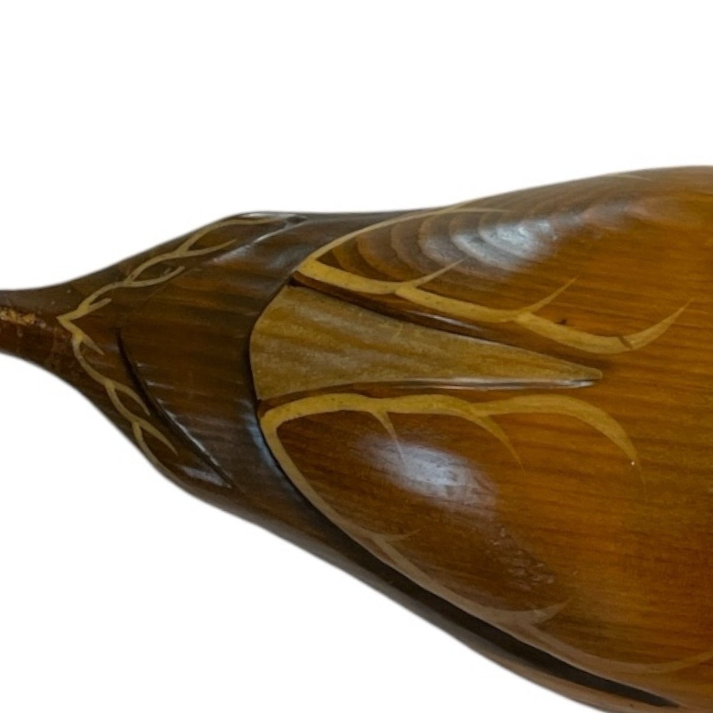 Vintage Wooden Duck Decoy – Hand-Carved by Creations by Branford – Rustic Folk Art Figurine with Painted Golden Accents – 17" Long