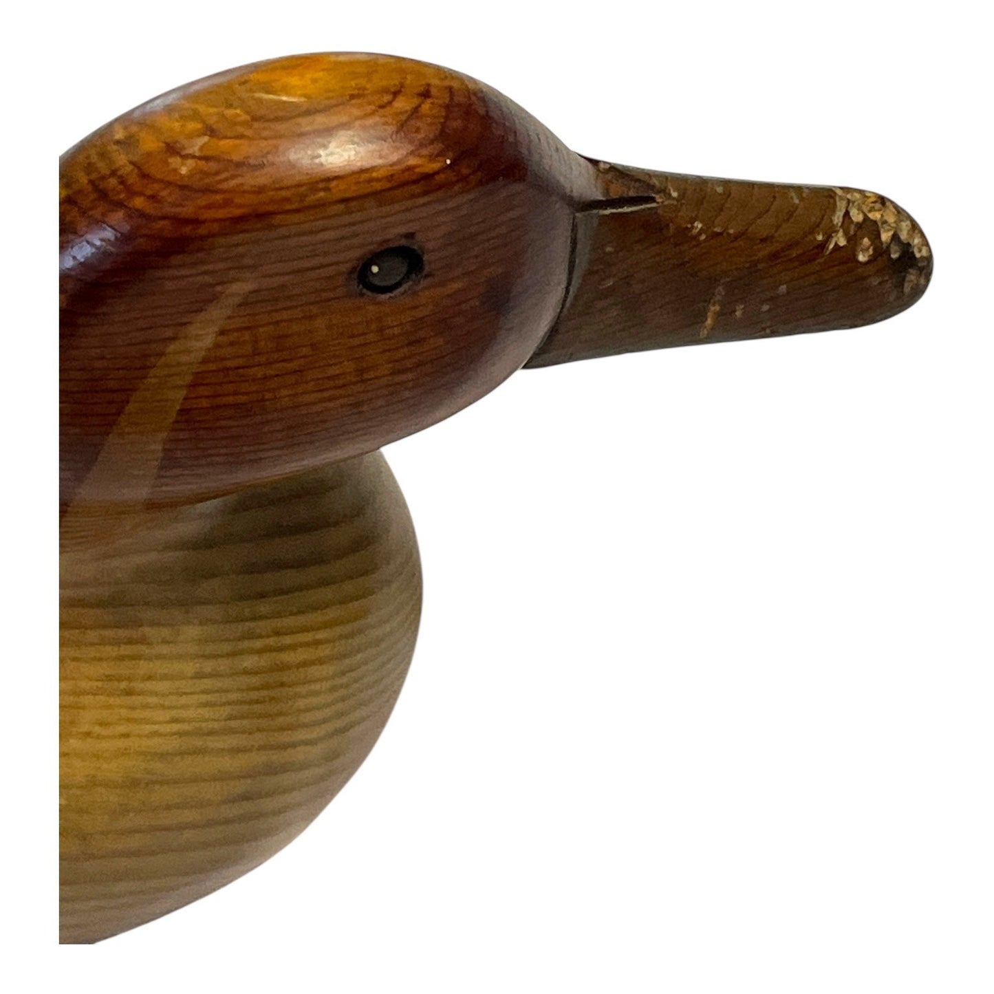 Vintage Wooden Duck Decoy – Hand-Carved by Creations by Branford – Rustic Folk Art Figurine with Painted Golden Accents – 17" Long